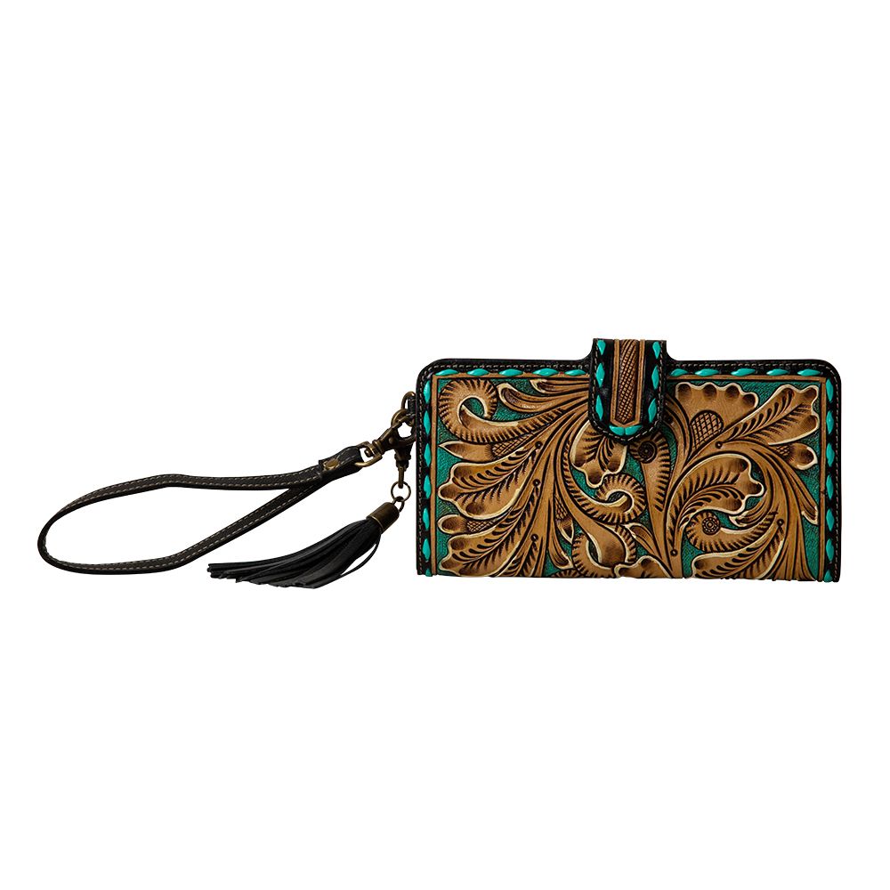 Hant-tooled turquoise thread wallet