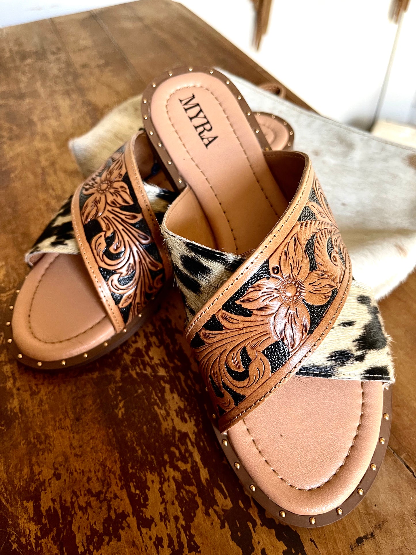 Cowhide-Handtooled Sandal