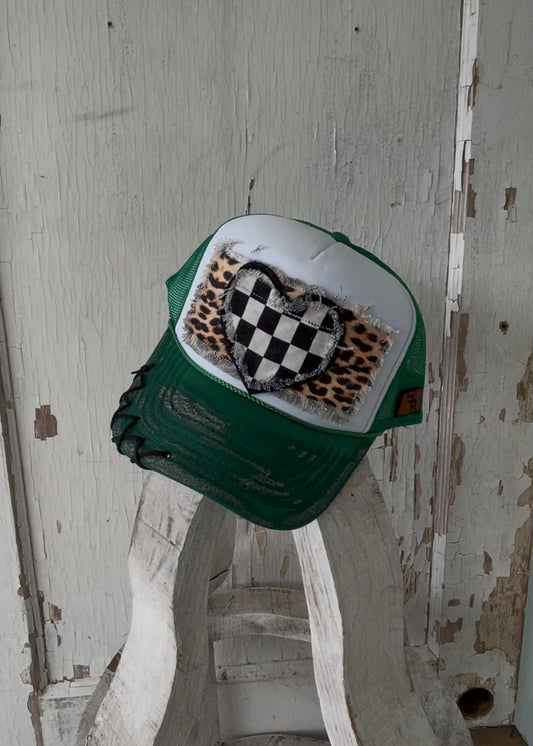 Leopard/Checkered Heart Green