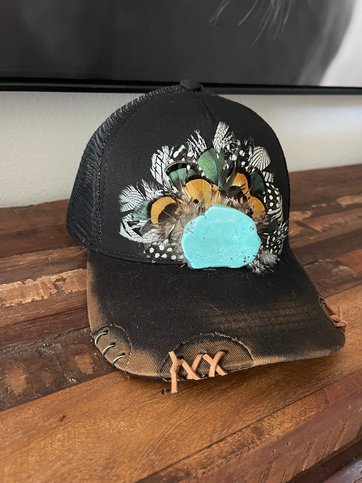 Black Feathered Ball Cap