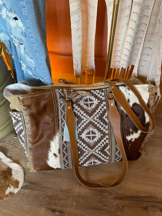 Brown Cowhide Weekender