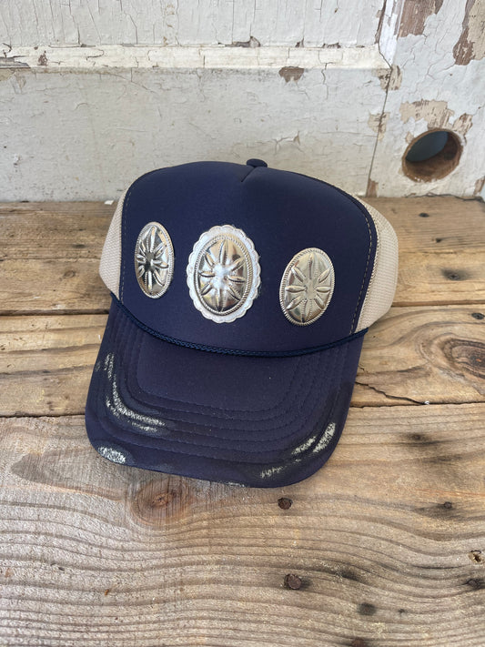 2 Toned Navy/Cream Concho Hat