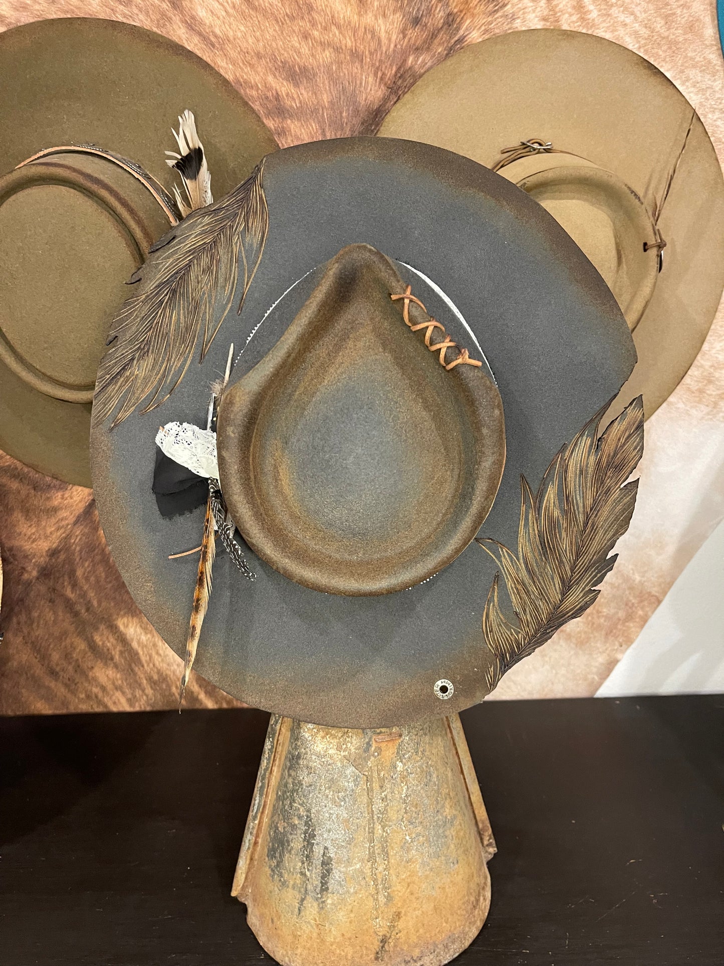 Stone Gray Custom Feather Hat