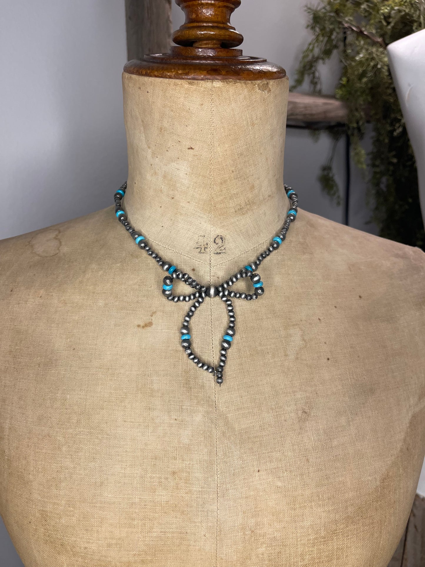 Turquoise Beaded Bow Necklace