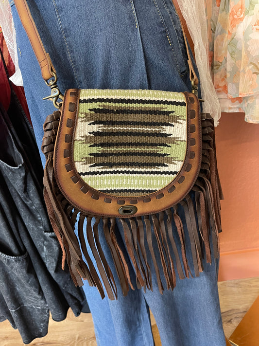 Aztec Fringe Green Bag