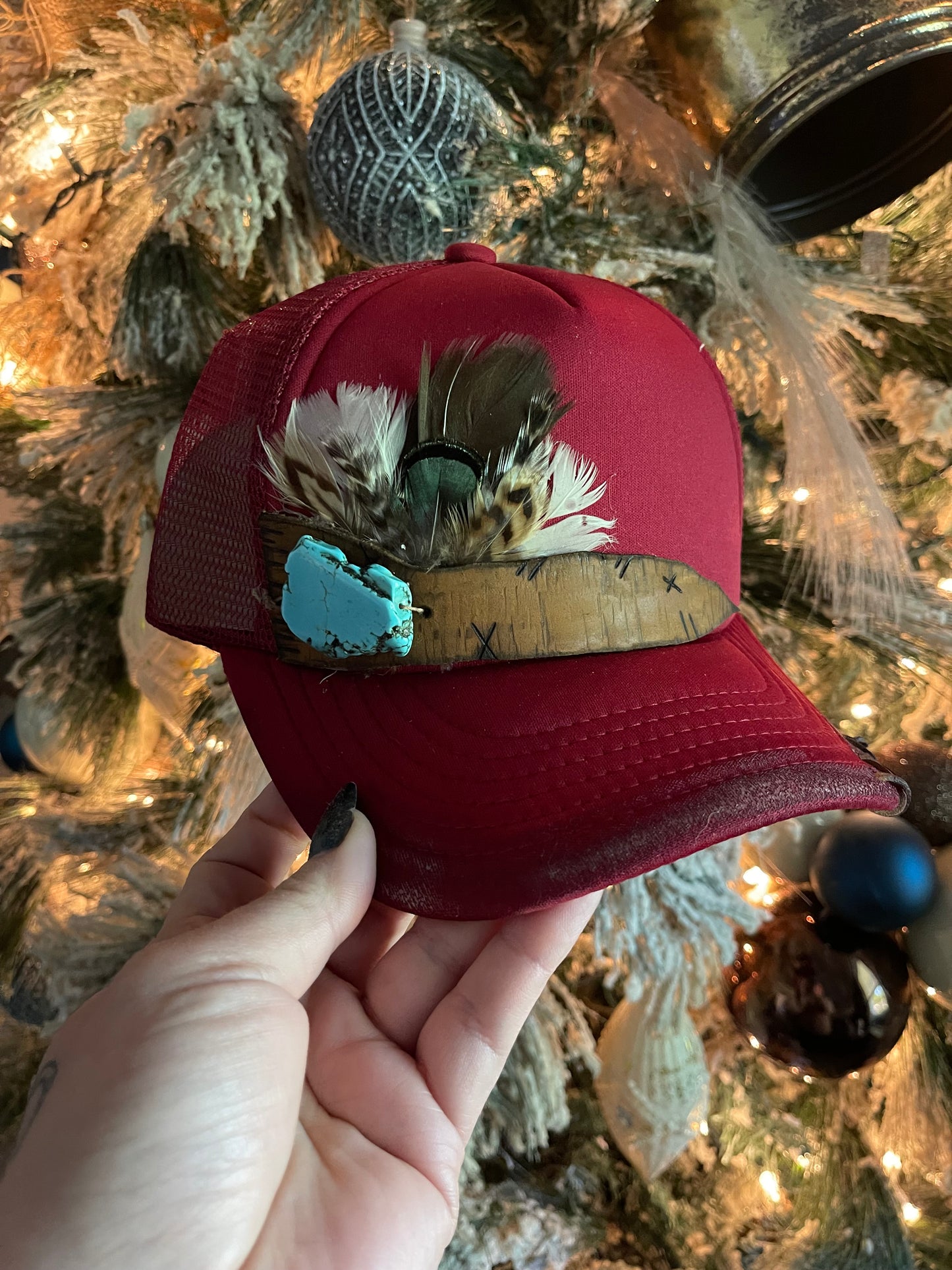 Burgundy Feather Hat