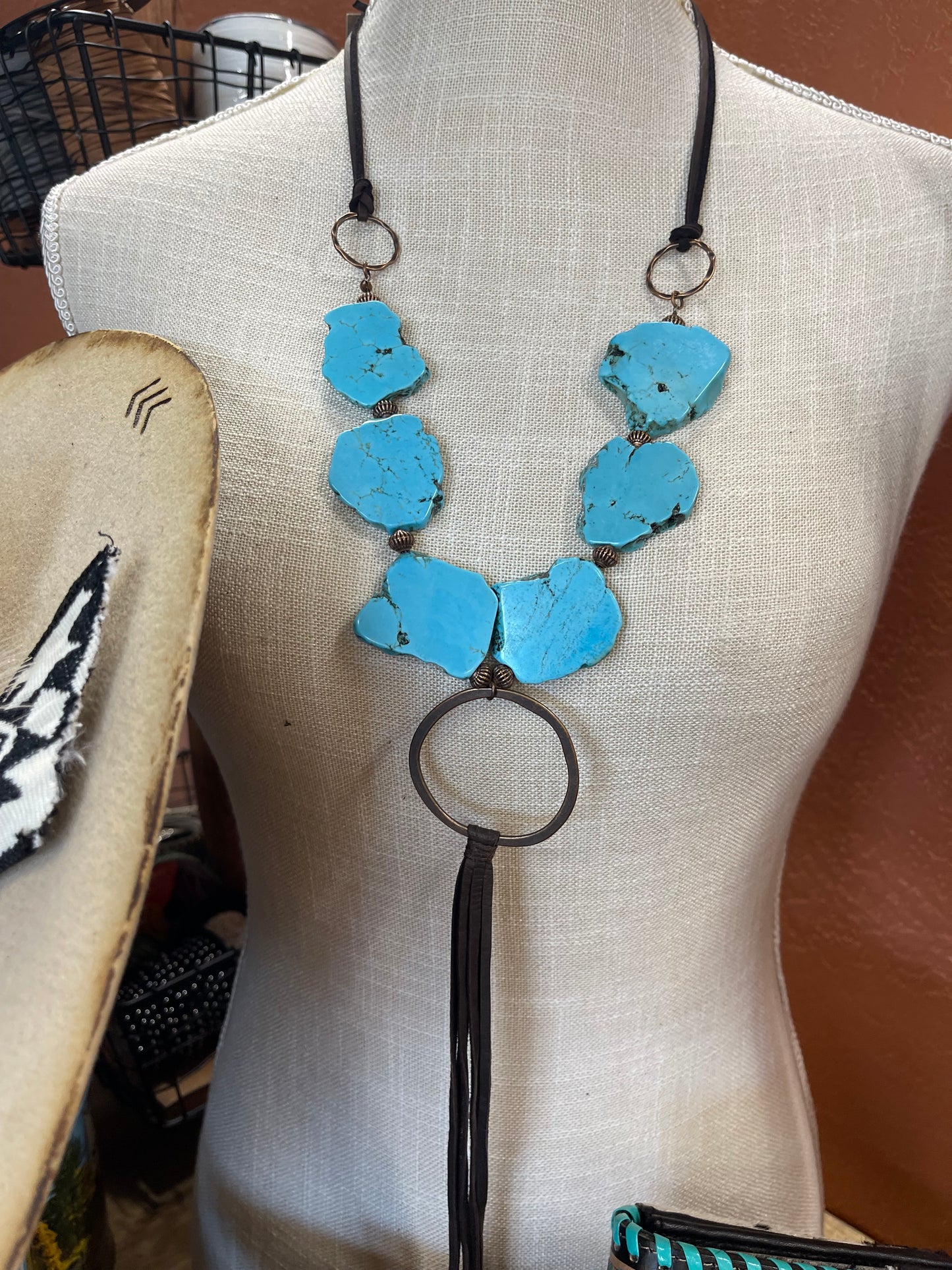 TURQUOISE SLAB RING NECKLACE