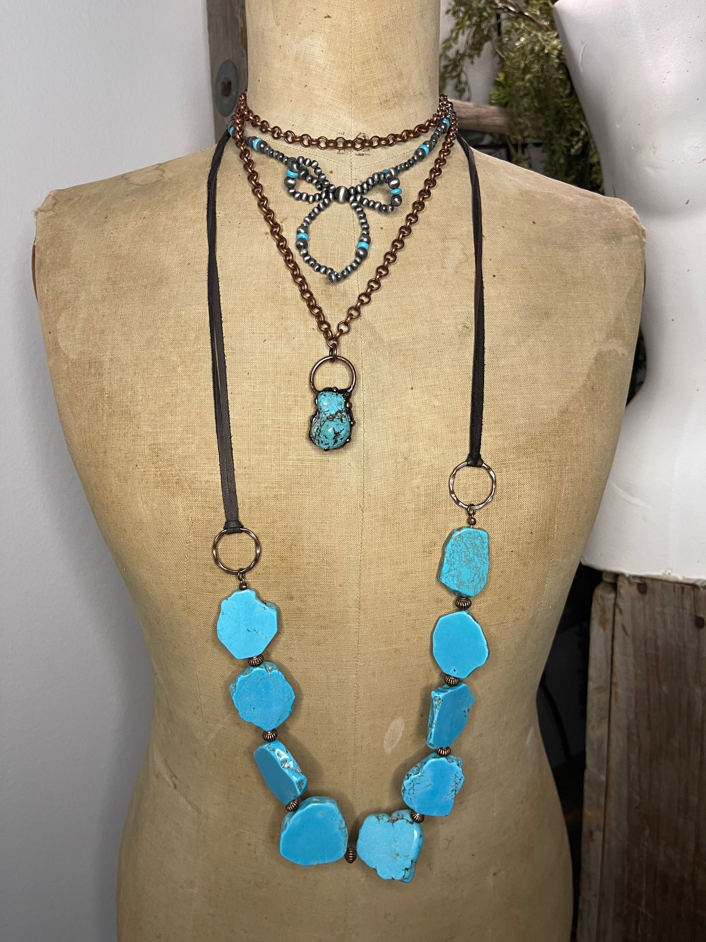 Turquoise Beaded Bow Necklace