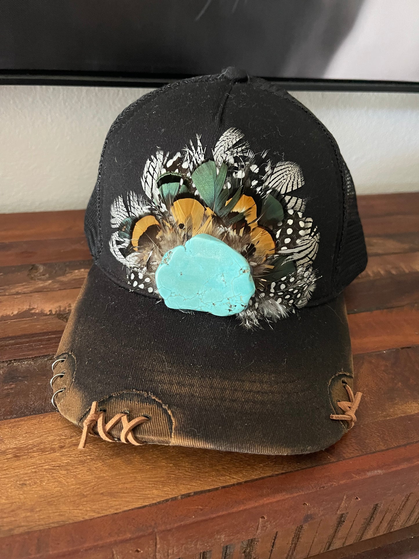 Black Feathered Ball Cap