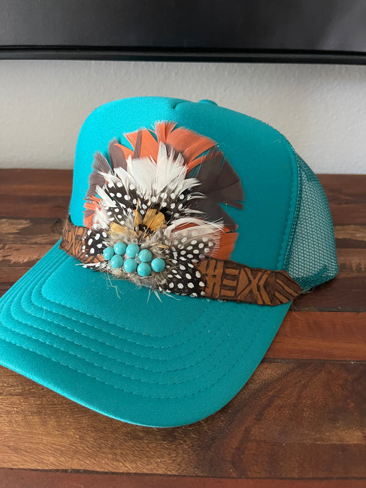 Teal Feathered-Trucker