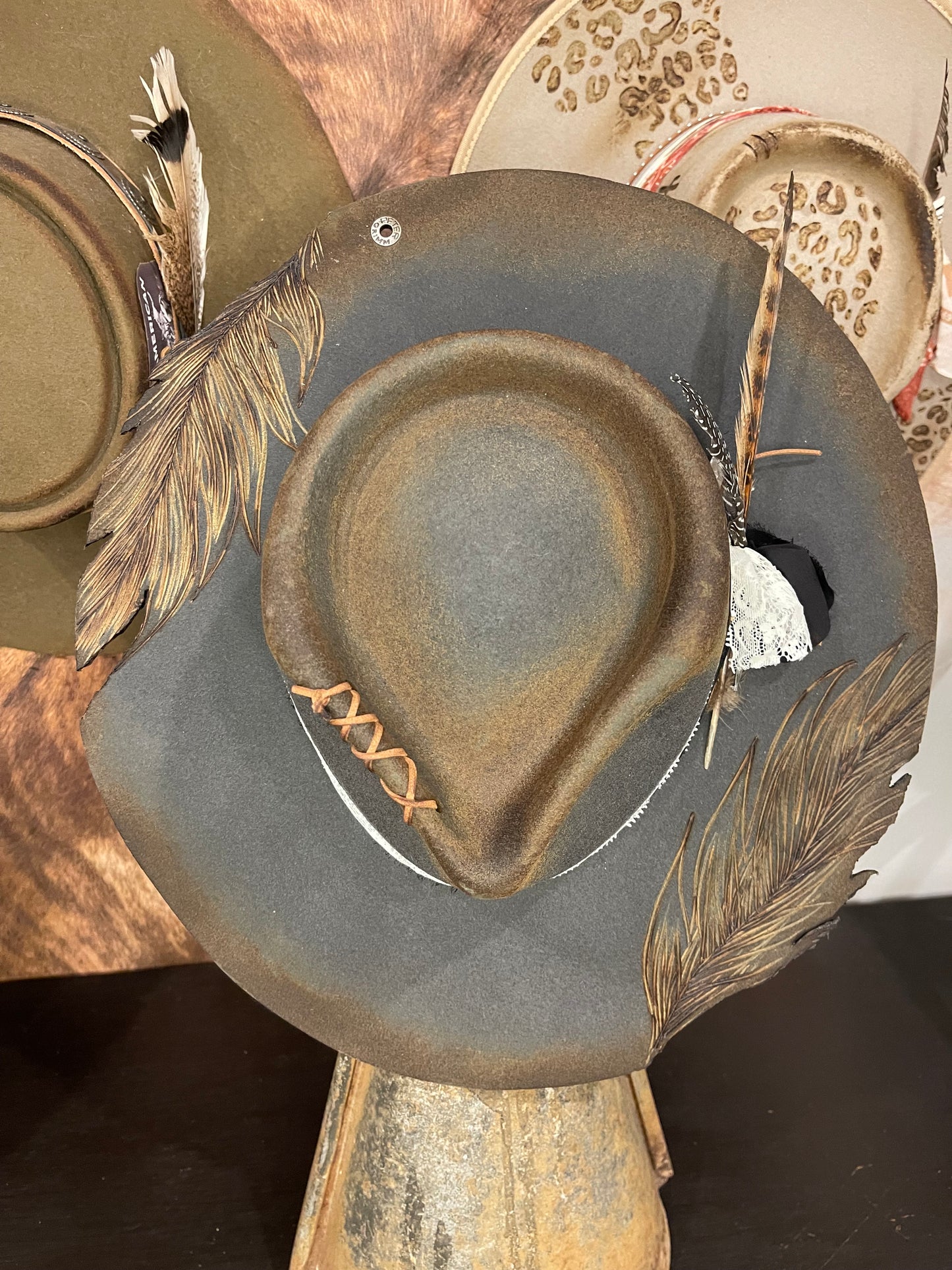 Stone Gray Custom Feather Hat