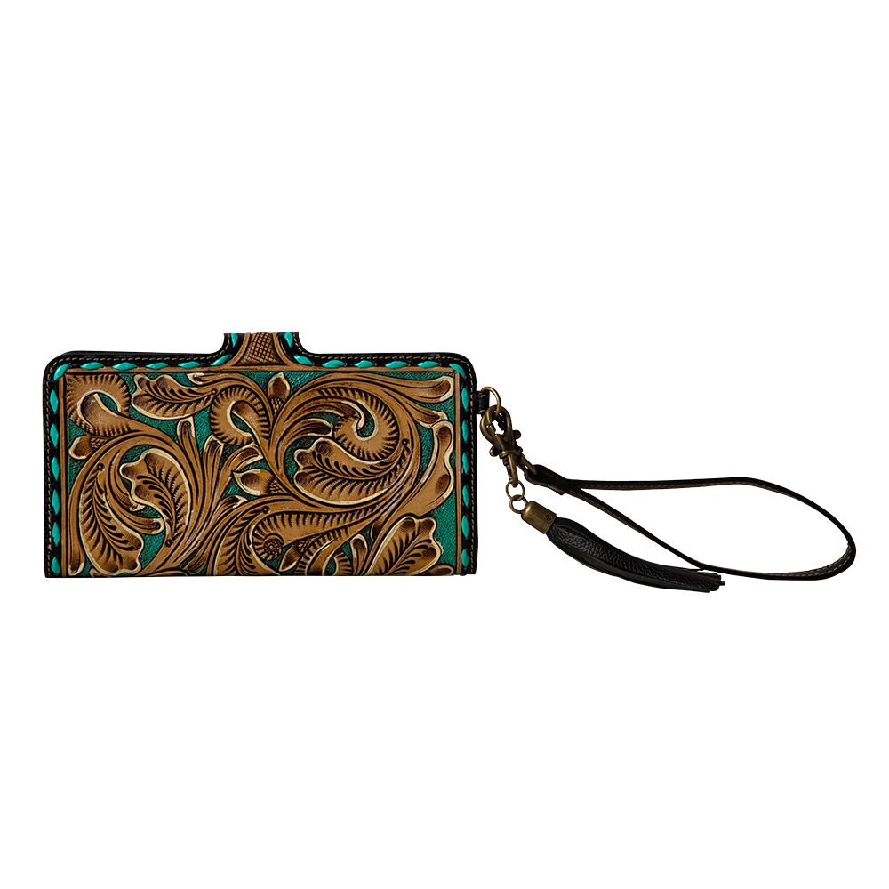 Hant-tooled turquoise thread wallet