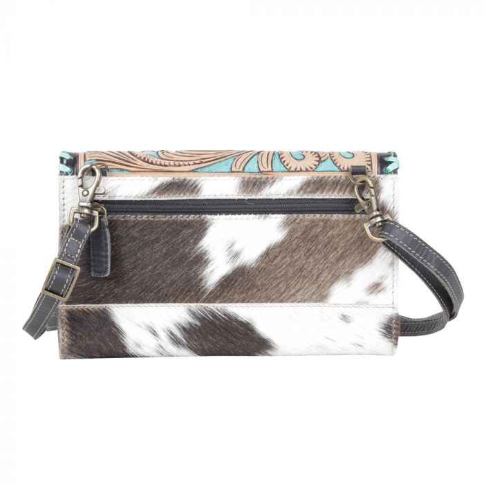 COWHIDE HAND-TOOLED FLORAL WALLET CROSSBODY