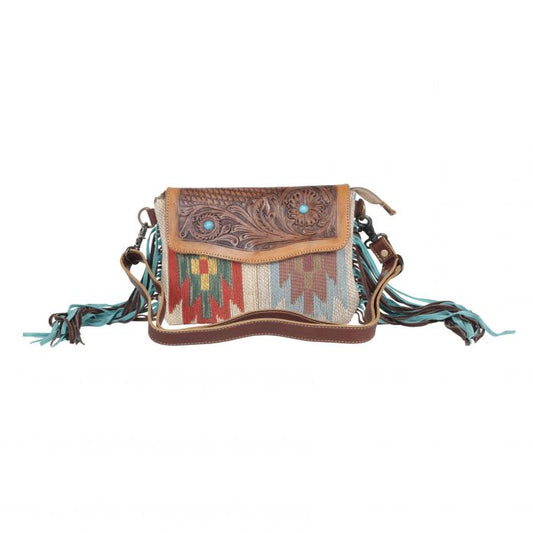 HAND-TOOLED TURQUOISE STONE BAG