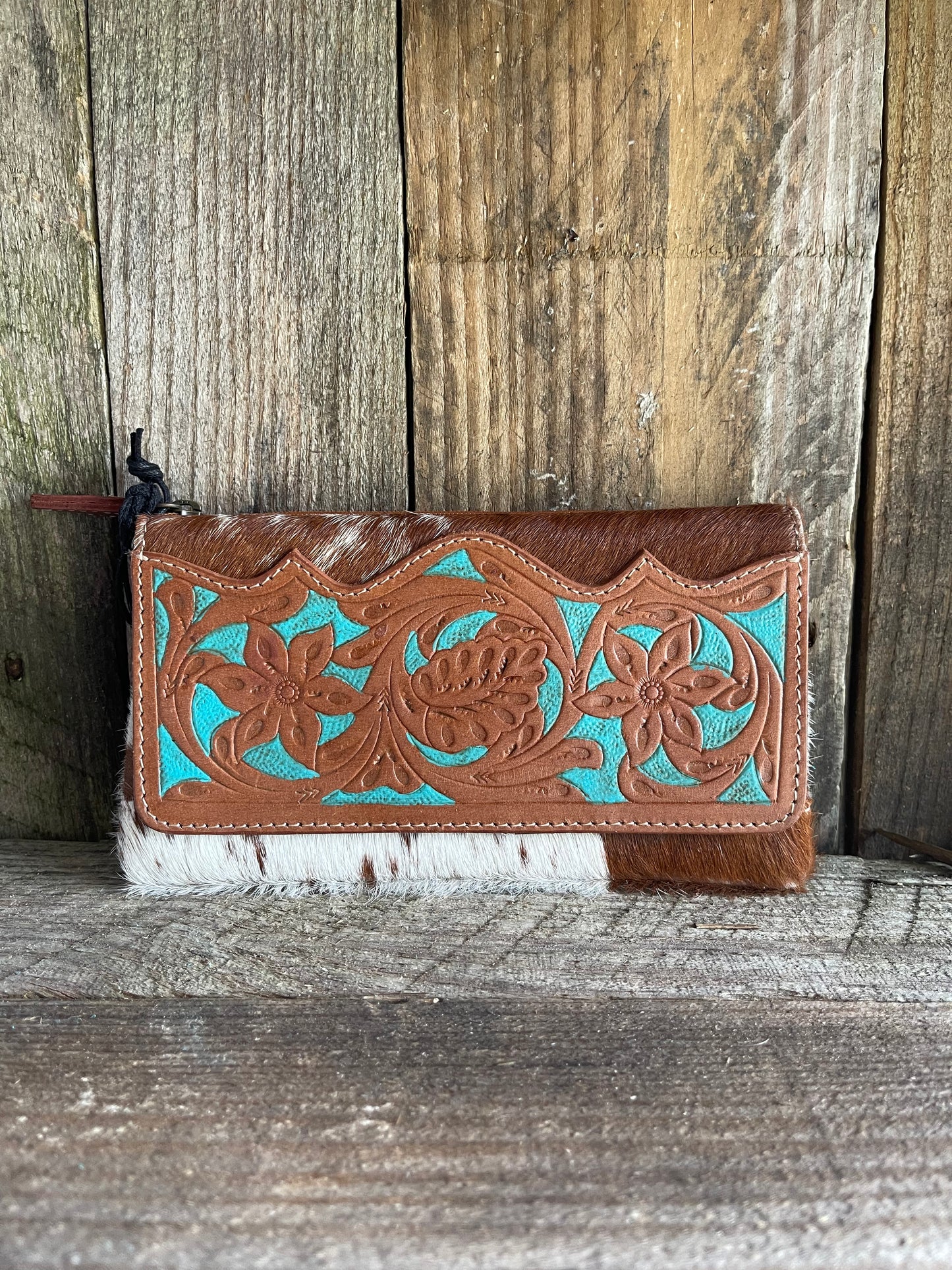 TURQUOISE HANDTOOLED WALLET