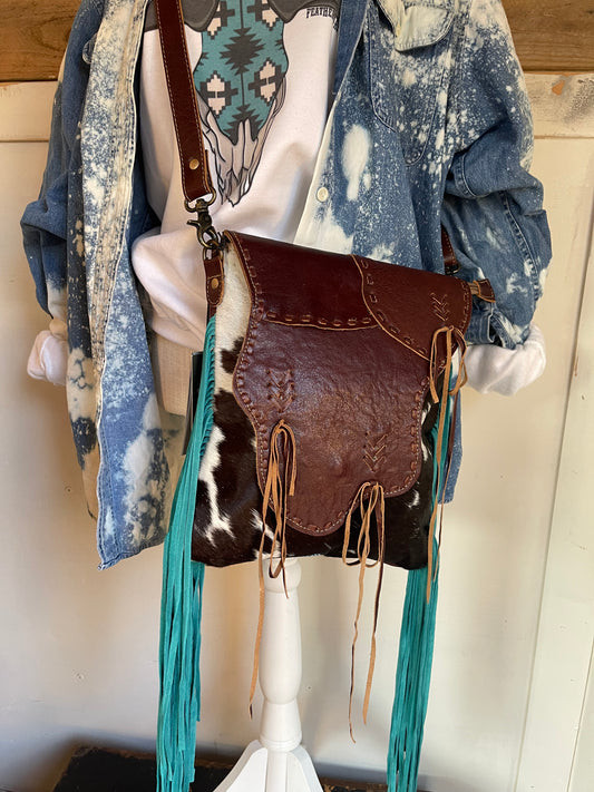 COWHIDE FRINGE SATCHEL